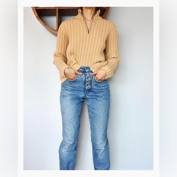 Vintage Camel Coloured Half-Zip Sweater - Picture 3 of 3